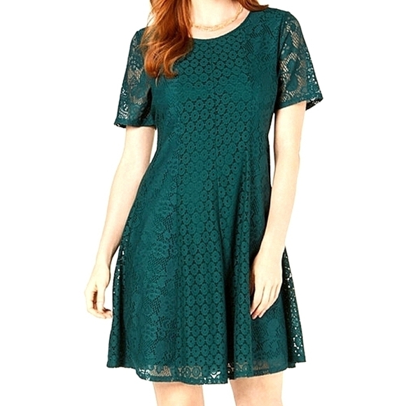NY COLLECTION SIZE S SMALL PETITE GREEN LACE DRESS - Picture 1 of 5
